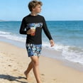 thumbnail image 2 of Cethrio Boys' Rash Guard Swimsuits, Vacation Surfing Long Sleeve 2 Piece Kids Bathing Suit Black Size 6, 2 of 6