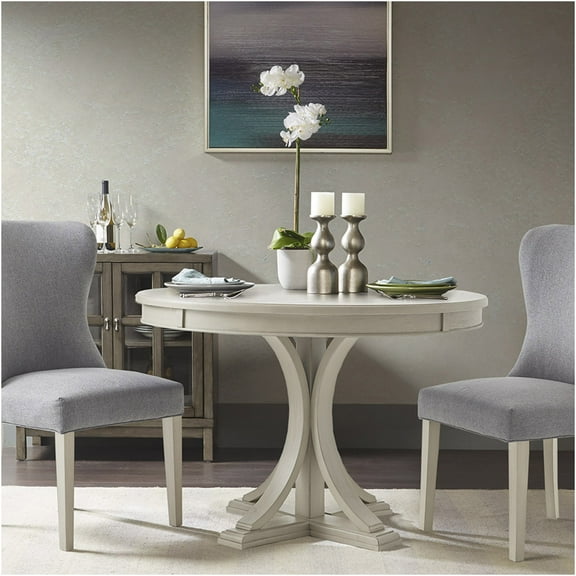 JERFIT 44 inch Round Dining Table for 4, Solid Wood Pedestal Base, Antique Cream Finish, Traditional Style Dining Room Table
