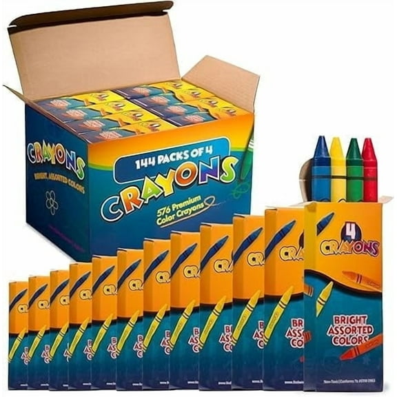Bulk Crayons - 576 Crayons! (Case of 144 - 4-Packs) Premium Color Crayons Bulk School Supplies For Kids And Toddler Crayons Bulk Non-toxic, For Party Favors, Restaurants, Goody Bags Stocking Stuffers