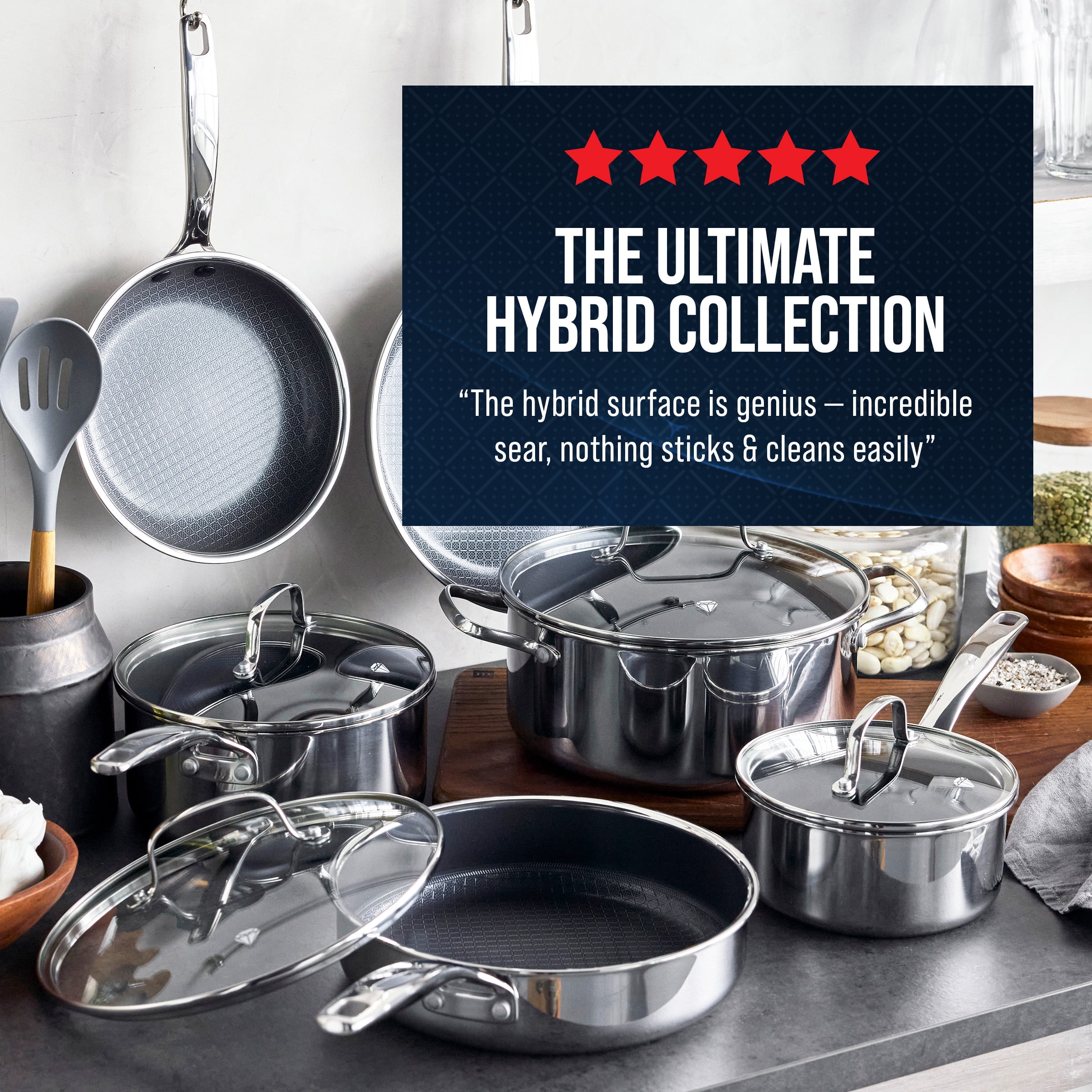 Blue Diamond 4qt Diamond Bond Ceramic Nonstick Hybrid Stainless Steel Saute Pan with Lid, Induction Ready