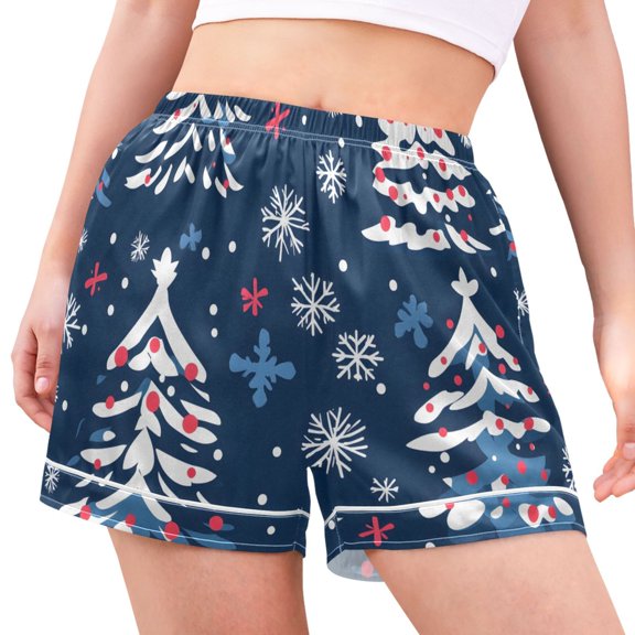 joogoo Women's Pajama Lounge Shorts Christmas Tree Snowflakes Bottoms Sleep Short M