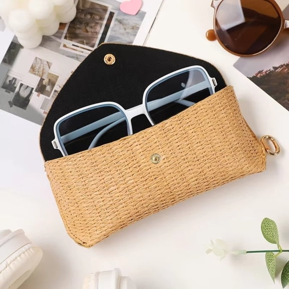 Woven Straw Eyeglass Case Bohemian Style Soft Protective Glasses Box Pressure Resistant Lightweight Sunglasses Storage Box