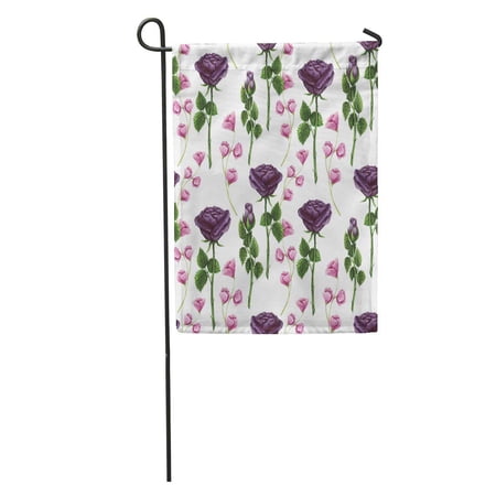 SIDONKU Black of Watercolor Little Light Pink Flowers and Deep Purple Garden Flag Decorative Flag House Banner 28x40 inch