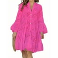 thumbnail image 3 of Women'S 2025 Lace Eyelet Embroidery Dress V-Neck Trumpet Sleeve Boho Flowy Swing Dress Rose Red M, 3 of 8