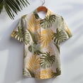thumbnail image 2 of Camisa hawaiana de manga corta para hombre, informal, para playa, con botones, estampado floral en 3D de hojas tropicales, para vacaciones de verano, con solapa, 2 of 5