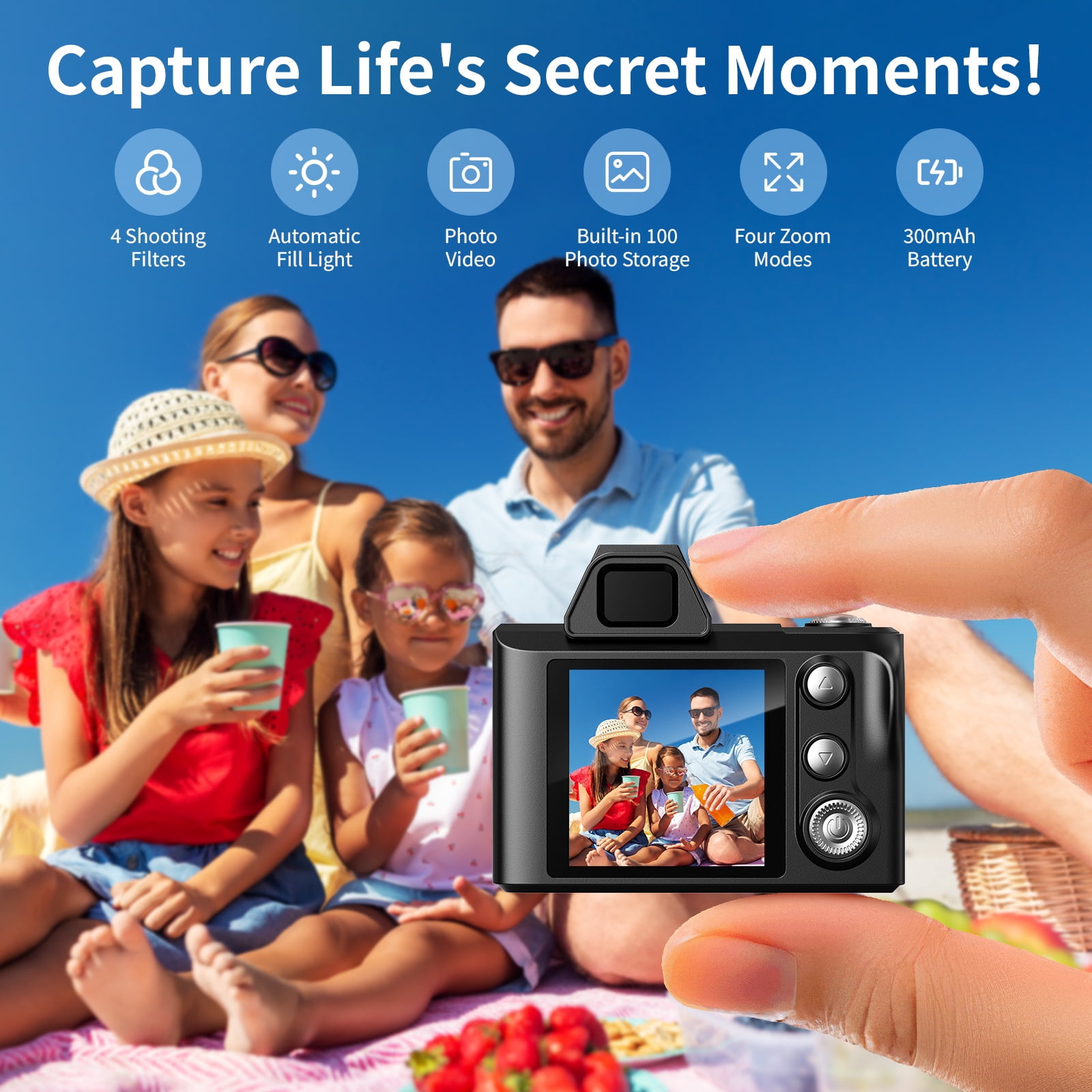 Mini Digital Camera 64GB, 1080P HD Video, 2MP Portable Recorder, USB Rechargeable, Fashion Gift for Girlfriend Boyfriend, Christmas Present