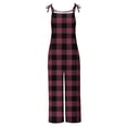 thumbnail image 4 of BONIXOOM Jumpsuits for Women Women's Pants Plaid Mid Waisted Long Camping Beach Jumpsuit Baggy Fit Flare-Leg Standard Pink S, 4 of 4