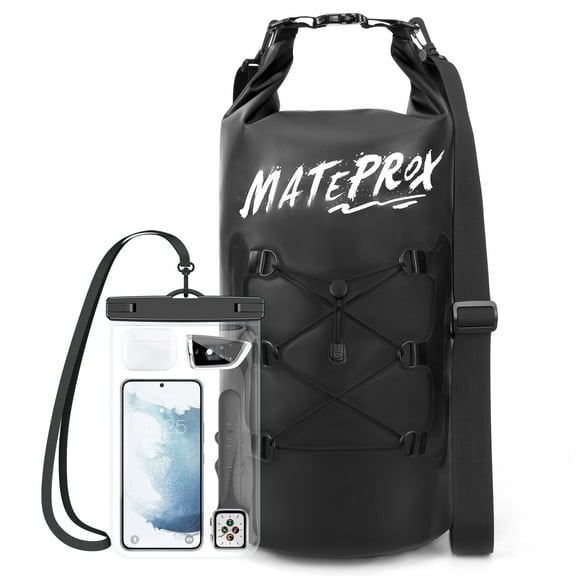 MATEPROX Waterproof Dry Bag, 20L Floating Dry Pouch Beach Bags for Kayaking Boating Rafting with Large Waterproof Phone Pouch-Black
