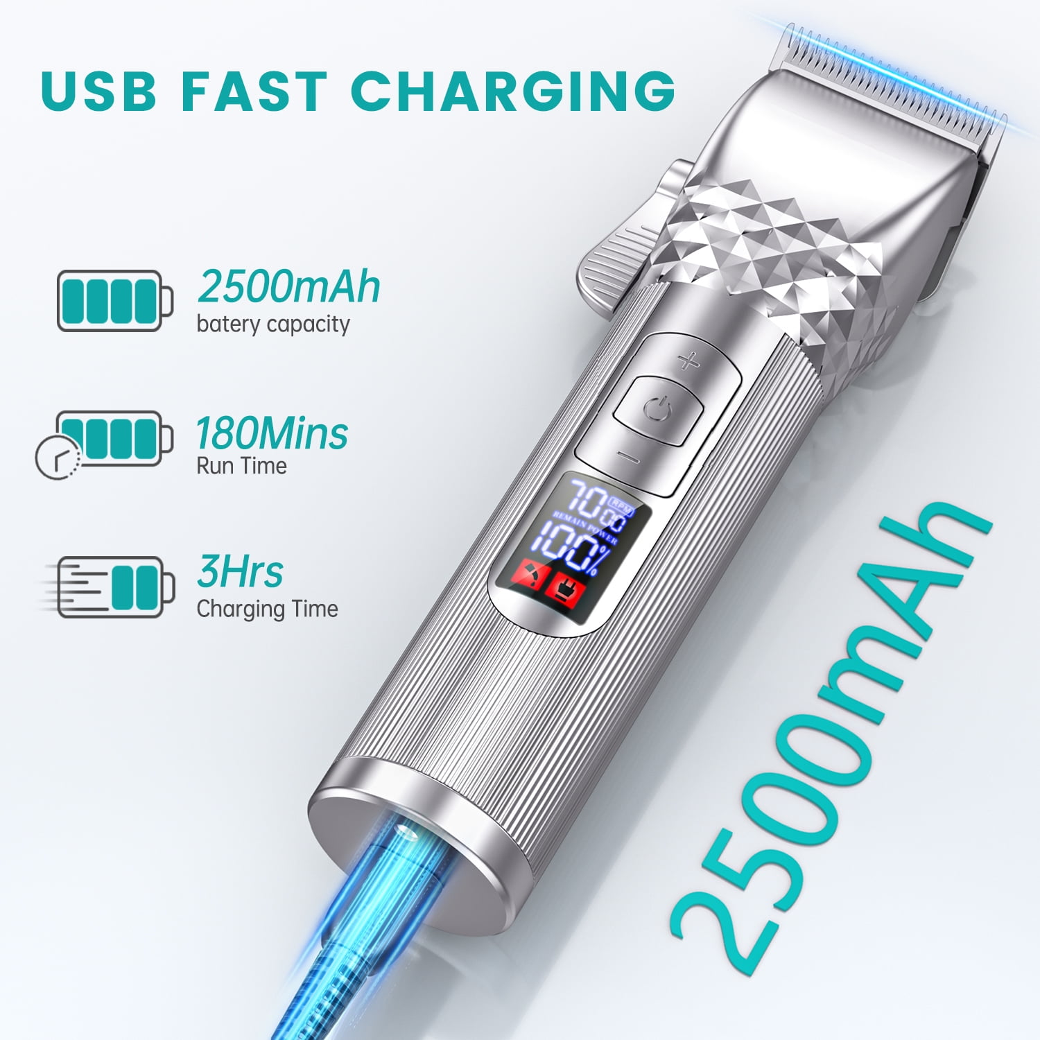 Hair Clippers for Men, Cordless Rechargeable Beard Hair Trimmer, LED Display Barber Haircut, 7000RPM Professional Men’s Razor Shaver Grooming Kit with 10 Guide Combs Gifts for Men Husband Father