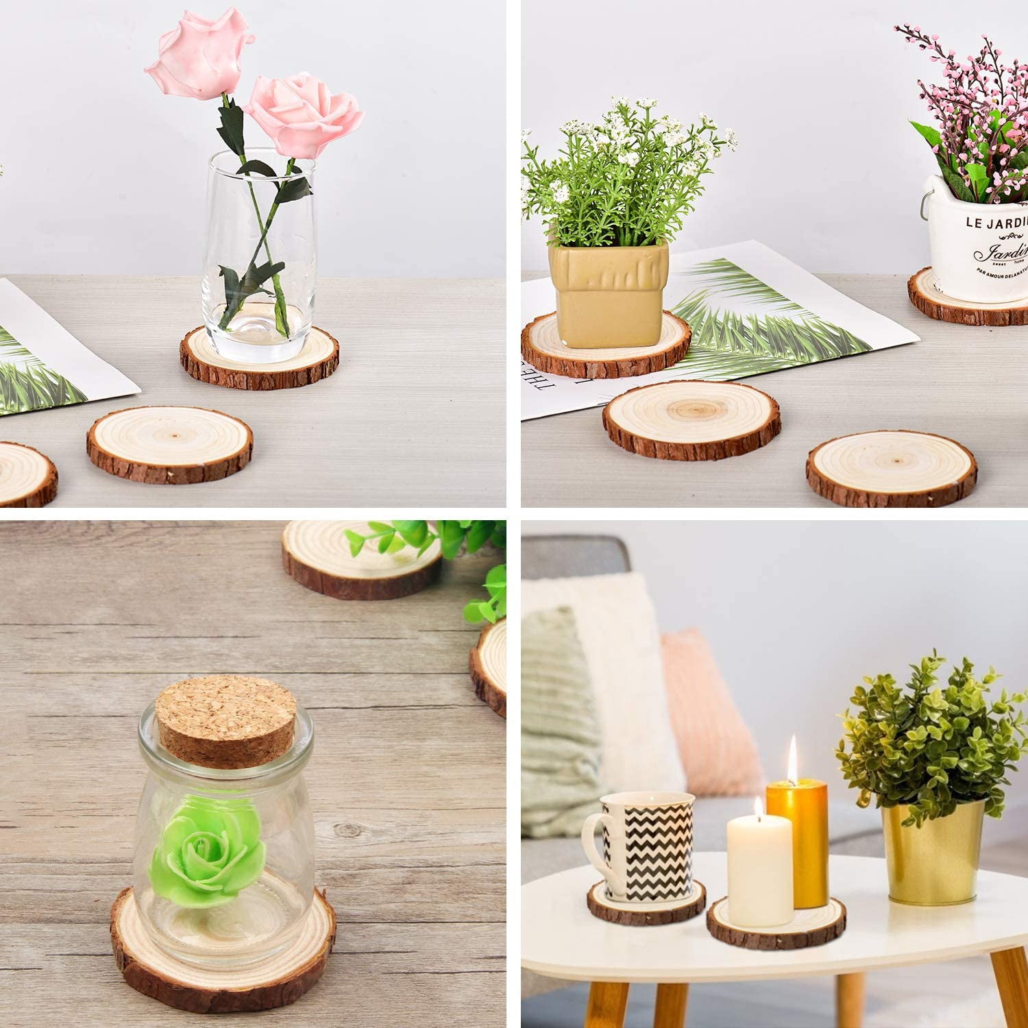 Unfinished Natural Wood Slices with Bark - 20 Pcs 3.5-4 inch Wood Craft kit, DIY Kids Arts and Crafts Coasters Christmas Ornaments Rustic Wedding Decorations