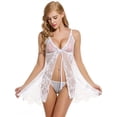 thumbnail image 4 of Sexy Lace Mesh Mini Dress, See Through Deep V Split Spaghetti Strap Babydoll, Women's Lingerie & Underwear, 4 of 5