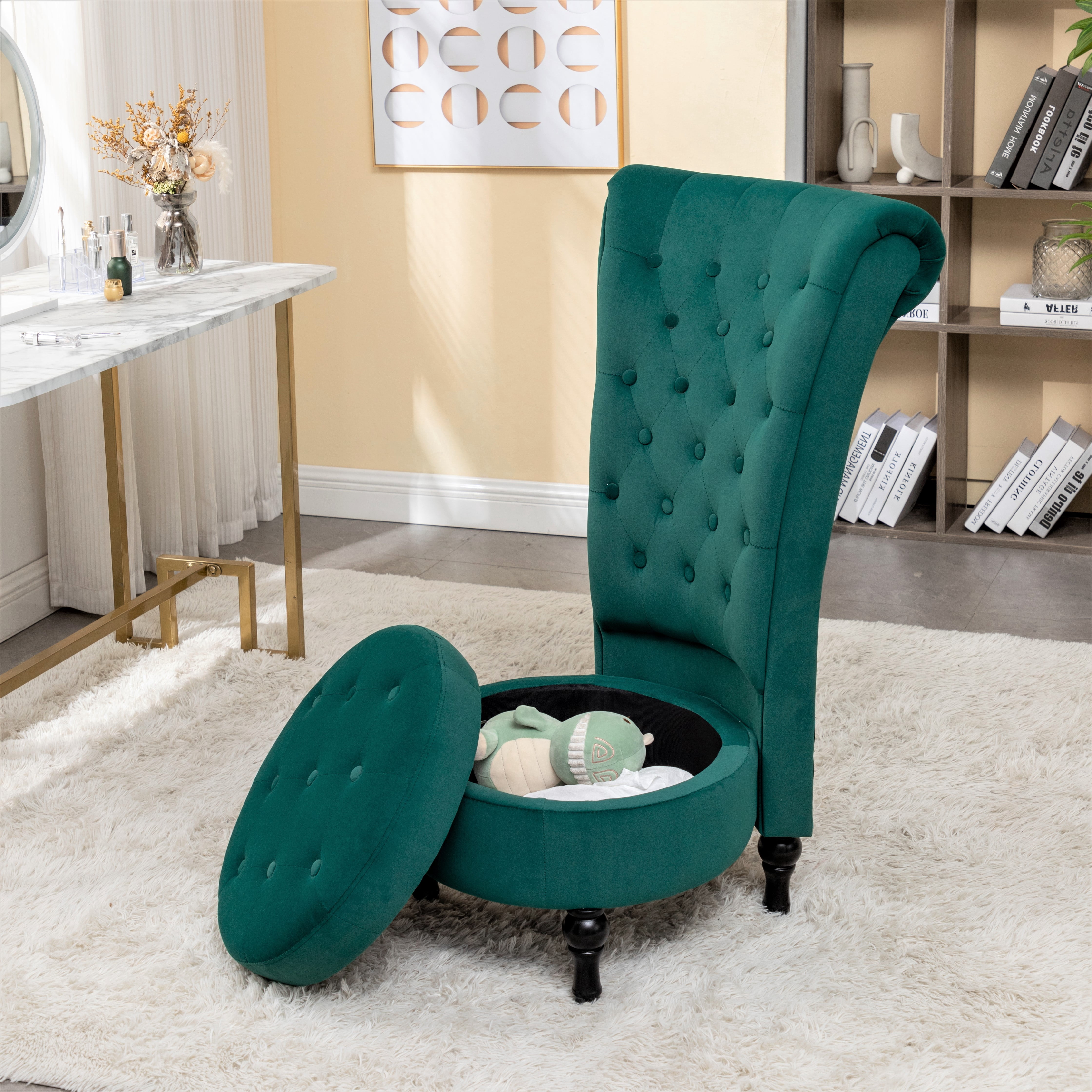 US Pride Furniture Gosser 20" Wide Velvet High Back Vanity Chair, Green