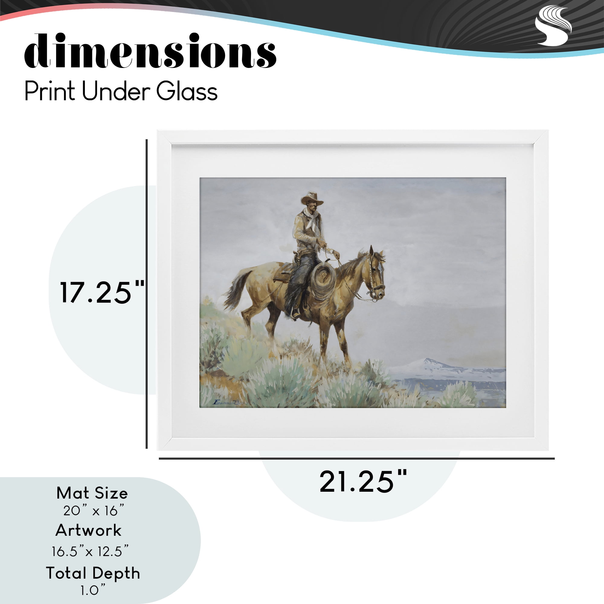 Stupell Industries Mounted Cowboy on Sagebrush Ridge White Framed Print Under Glass, design by Arlington Prints