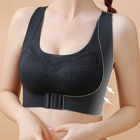 Save Big: Everyday Bra  Sujetador Diario  Women Suspender Without Steel Ring Shock-absorbing Sports Bra With Lace Side Buckle Yoga Sports Bra SOPATENOR Black L
