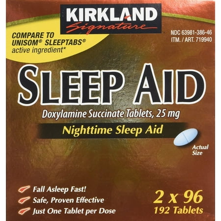 - Sleep Aid Doxylamine Succinate Tablets, 25 mg Nighttime sleep aid Actual size 2 x 96 192 Tablets
