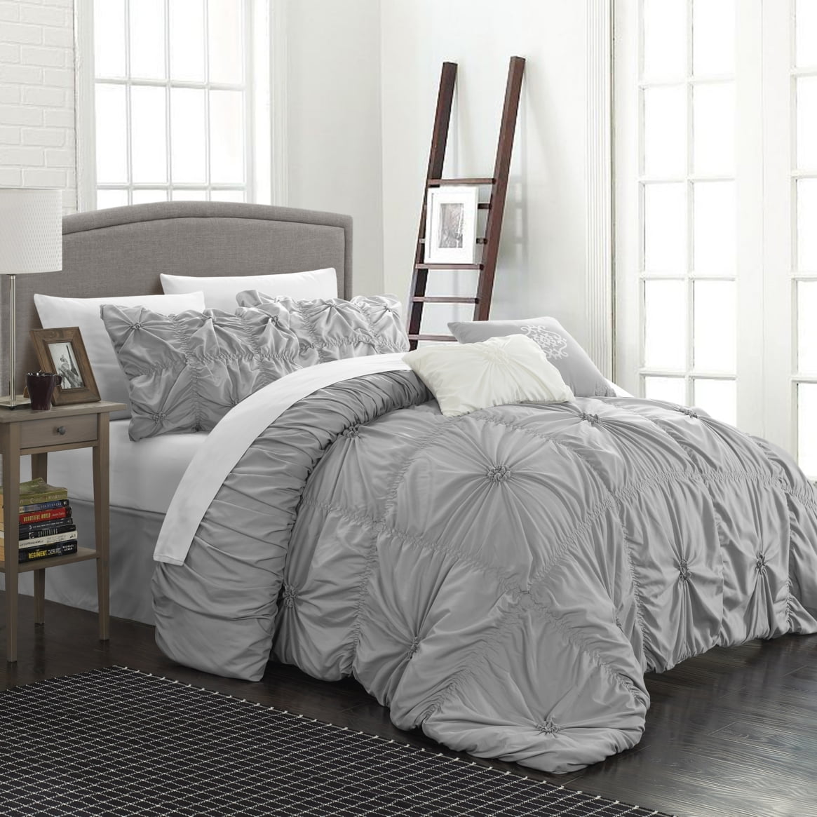 Hilton 10 Piece Comforter Set Floral Pinch Pleated Ruffled Designer