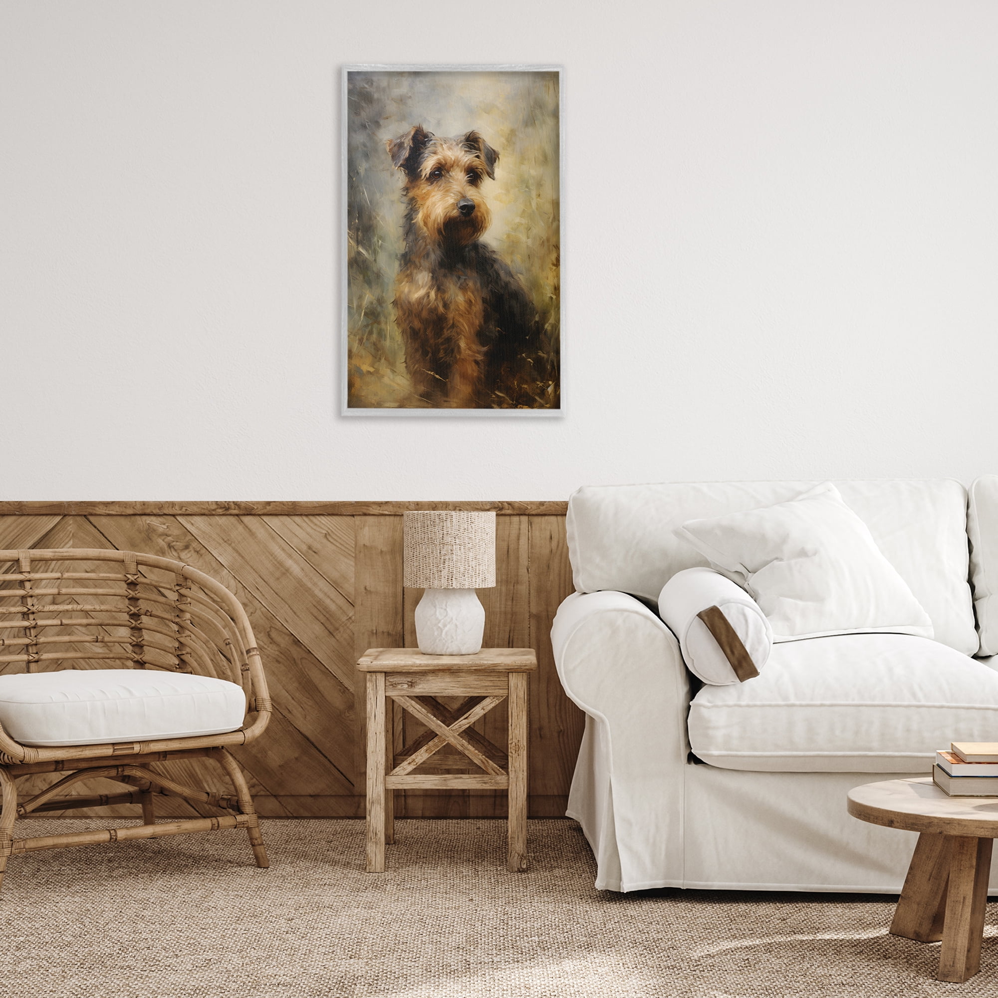Stupell Industries Poised Terrier Dog Animals & Insects Painting Gray Framed Art Print Wall Art, 20 x 30