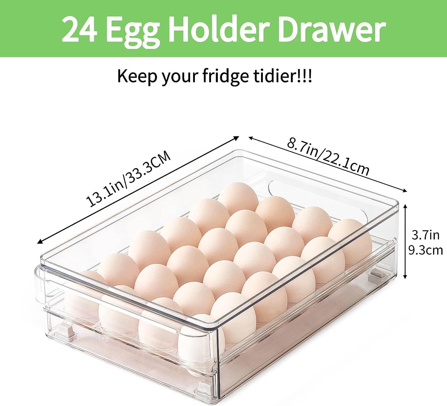 Egg Holder for Refrigerator, 48 Capacity Clear Egg Storage Drawer with Non-Slip Pads, Stackable BPA-Free Egg Organizer Tray for Fridge