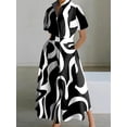 thumbnail image 2 of Elegant Geometric Printing Dress For Women 2024 Summer New Fashion Turn Down Collar Shirt Elastic Waist Large Swing Dresses Robe, 2 of 7