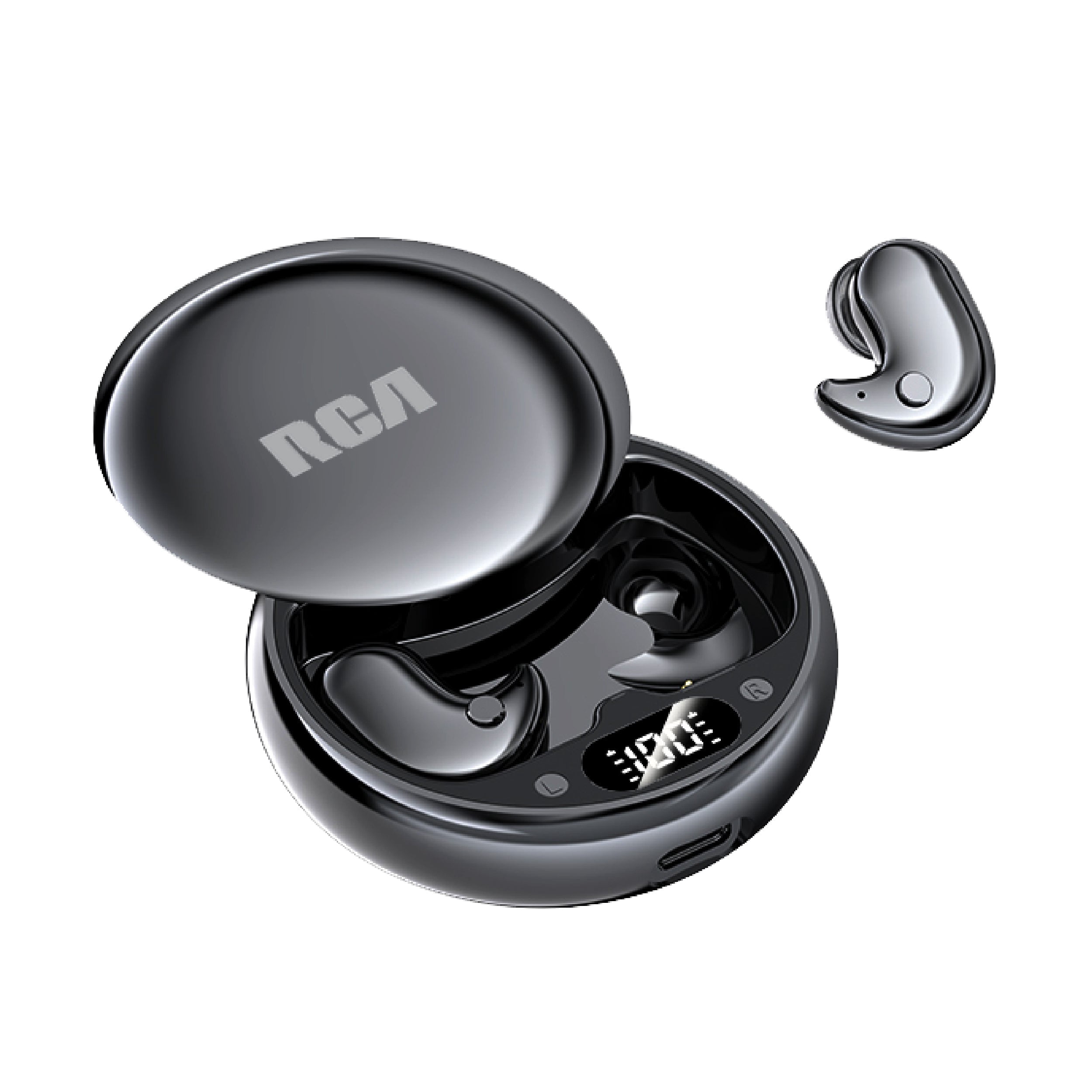 RCA Wave-80 True Wireless Earbuds, 20H Playtime, Hi-Res Audio, Black