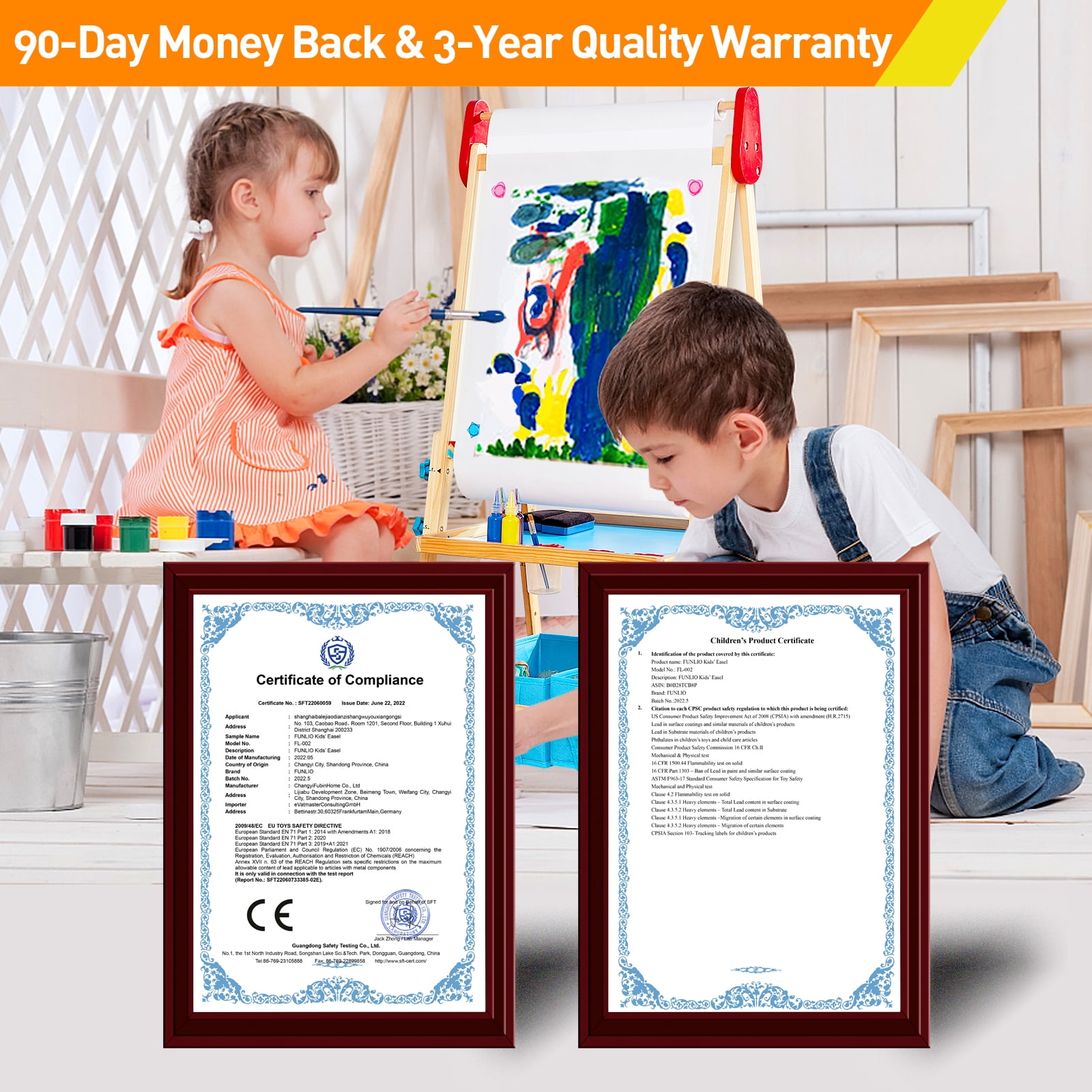 FUNLIO Art Easel for Kids Aged 2-8, 3-Level Height Adjustable, All-in-One Standing Easel with Paper Roll