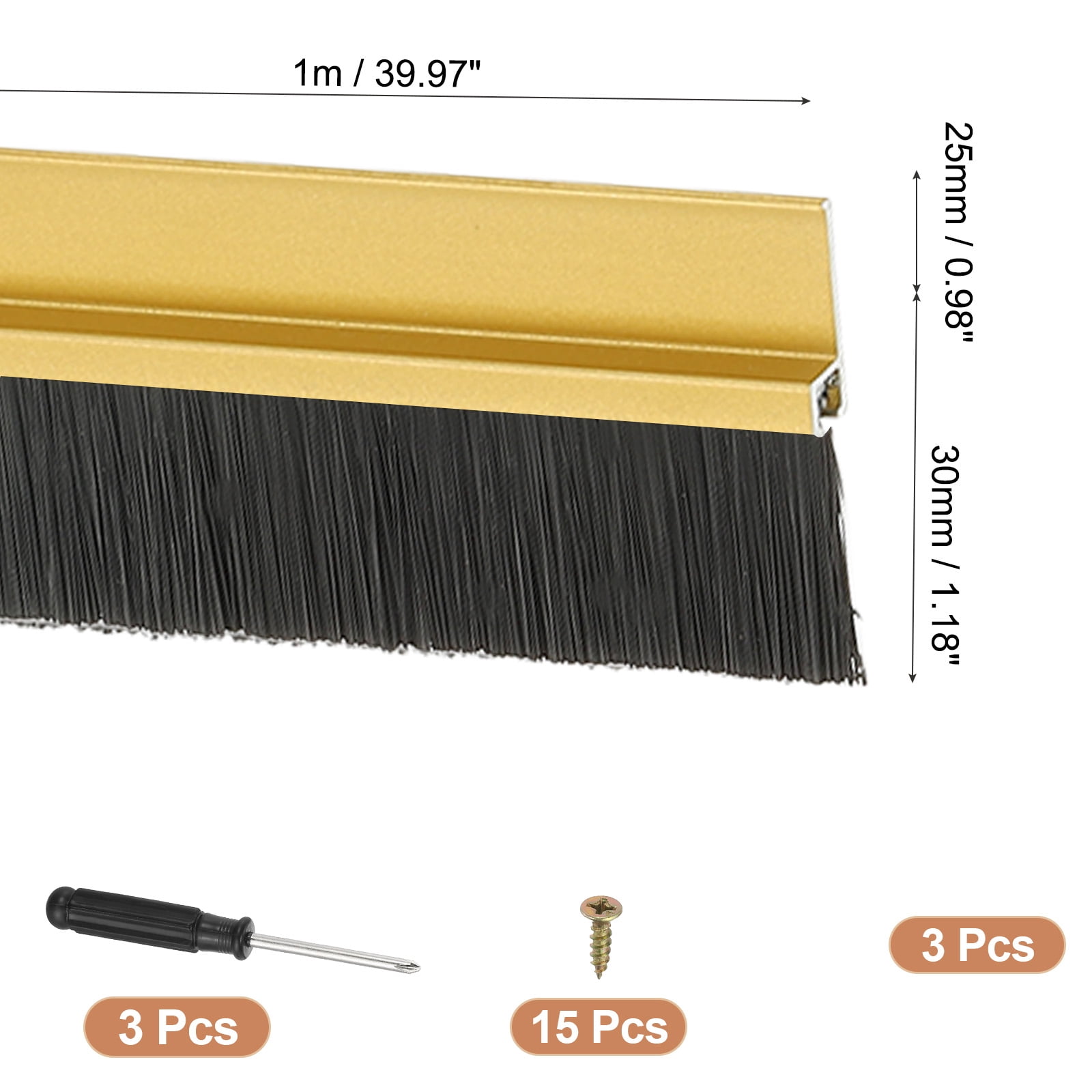 Uxcell Door Brush Sweeps, H-shape Aluminum Alloy Holder Door Sweep for Bottom of Door Seal Garage Gold 1.18" x 39.37"