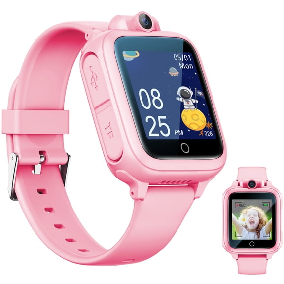 Kids Smart Watch with 90° Rotatable Camera, 26 Educational Games, Music Player, No App Required, Smartwatch for Boys and Girls Ages 5-12, Pink