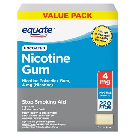 Equate Uncoated Nicotine Gum 4 mg, Original Flavor, 220 Count – Stop Smoking Aid