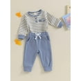 thumbnail image 4 of Baby Boys 2PCS Pants Sets 3 6 12 18M Long Sleeve Striped Romper and Solid Color Pants Sets, 4 of 9
