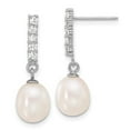 thumbnail image 2 of Sterling Silver Rhodium-plated Teardrop Freshwater Cultured Pearl and CZ 17 inch Necklace and Post Earrings Set, 2 of 6