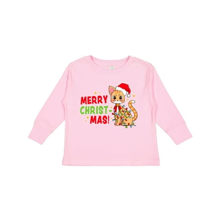 

Inktastic Merry Christmas Cute Cat with Colorful Lights Gift Toddler Boy or Toddler Girl Long Sleeve T-Shirt