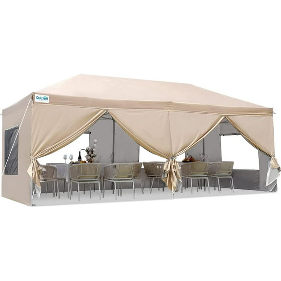 Quictent 10'x20' Easy Pop up Canopy Instant Party Wedding Tent Outdoor Canopy (Beige), 10 ft