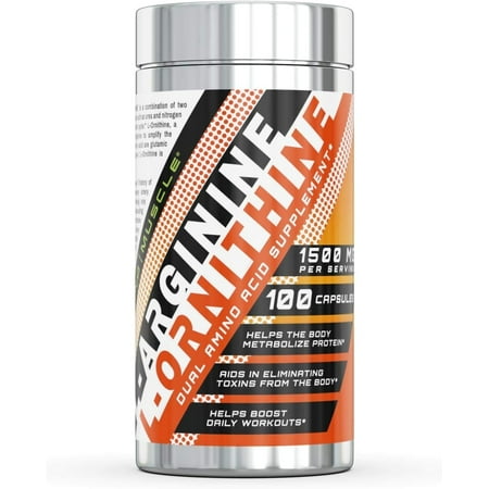Amazing Muscle L-Arginine/L-Ornithine 1500 Mg Per Serving 100 Capsules Supplement | Non-GMO | Gluten Free | Amino Acid Supplement | Made in USA