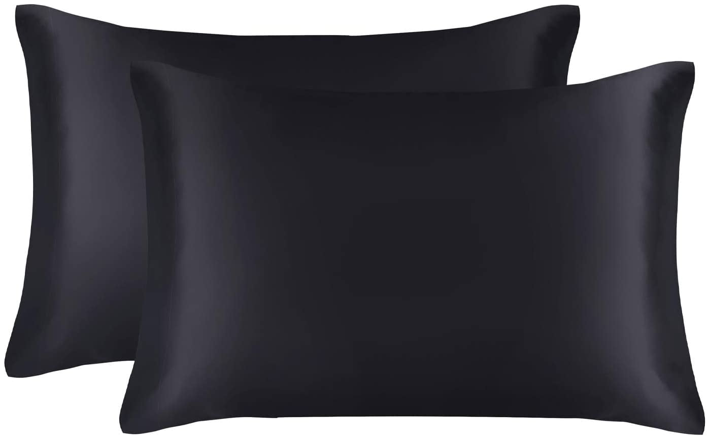 Set of 2 Standard Size Satin Pillowcase for Hair & Skin Black Pillow Case Black 