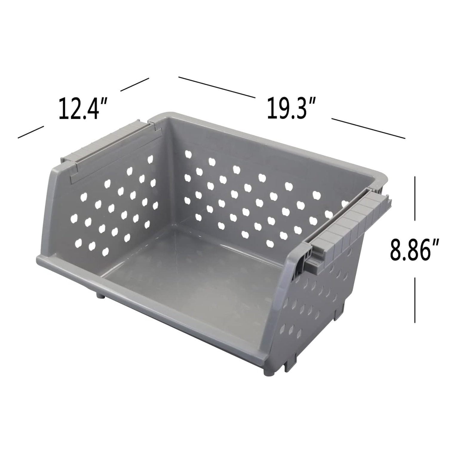 3-Pack Plastic Stackable Storage Baskets, Stacking Organizer Bins, Grey