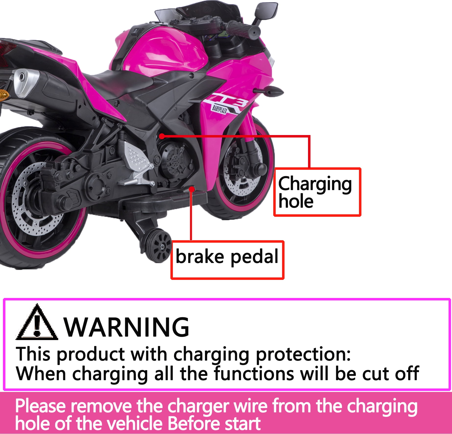 Motorcycle For Kids 3~6 Years Boys Girls Gift,  ride on toy with Training Wheels/manual throttle/ drive by hand /Lighting wheels