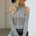 thumbnail image 4 of Htigea Womens Cold Shoulder Sweaters Fall Winter Long Sleeve Mock Neck Pullover Soft Cable Knit Pullover Jumper Tops Gray S, 4 of 6