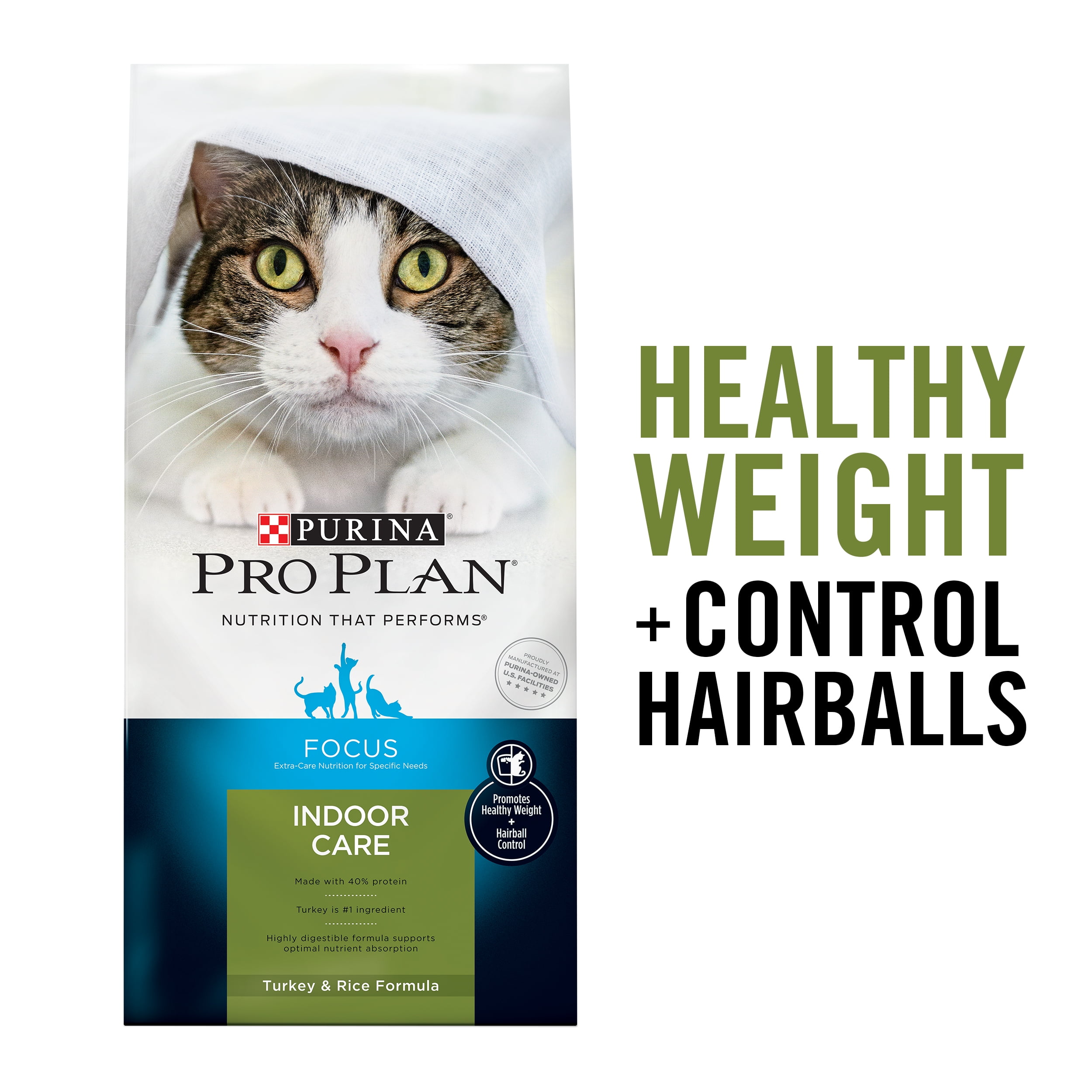 Purina Pro Plan Hairball, Healthy Weight, Indoor Dry Cat Food, FOCUS