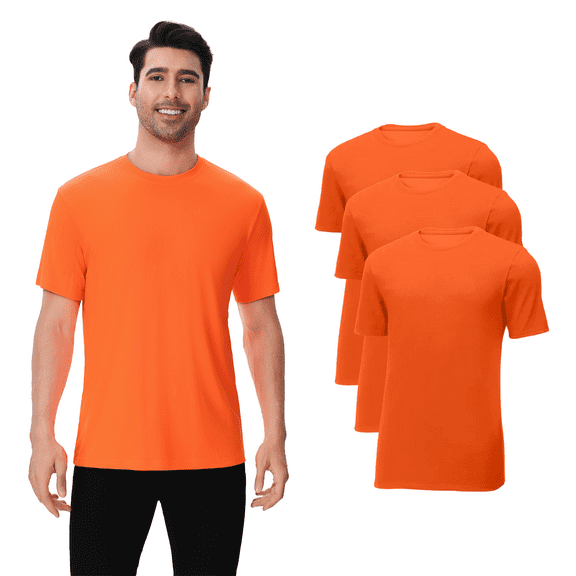 Zfeel 3 Pack-High Visibility Short Sleeve T-Shirt Hi Vis Neon Orange Work Safety Shirts for Men Performance Pure Dry Fit Tee Shirt S