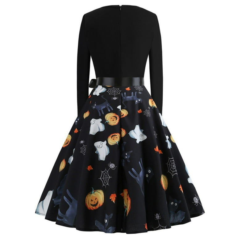 Edvintorg Halloween Dress for Women Long Sleeve Halloween Costumes Fashion  Ladies Casual Receiving Waist Large Skirt Dresses Round-Neck Cocktail Dress  - Walmart.com