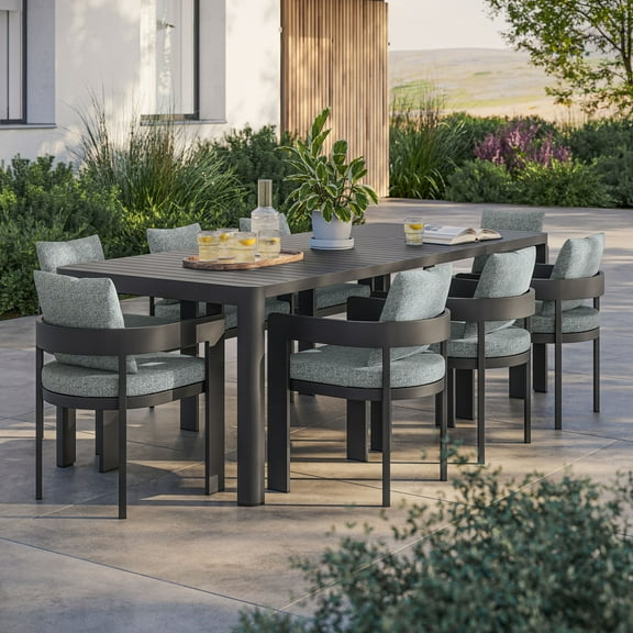 Modway Tahoe 9-Piece Outdoor Patio Aluminum Dining Set With Extendable Table in Gray Gray