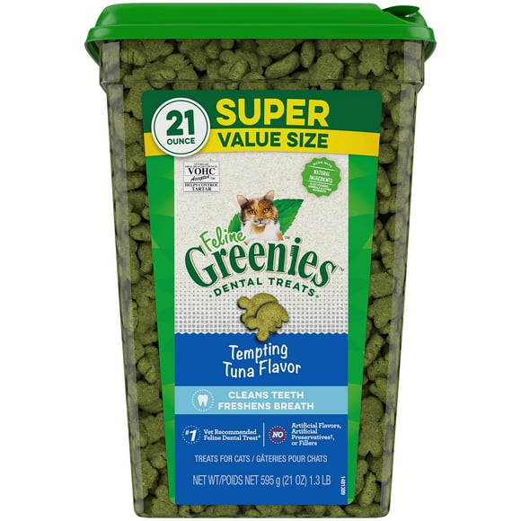 Greenies Friandises Dentaires Naturelles pour Chats Saveur Thon Tentante, 21 oz. Pot