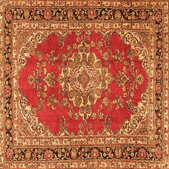 Ahgly Company Indoor Square Medallion Orange Traditional Area Rugs, 4' Square
