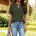 thumbnail image 6 of Women's Short Sleeve Tops Summer V Neck Tshirts Linen Vintage Casual Tees, Army Green L, 6 of 7