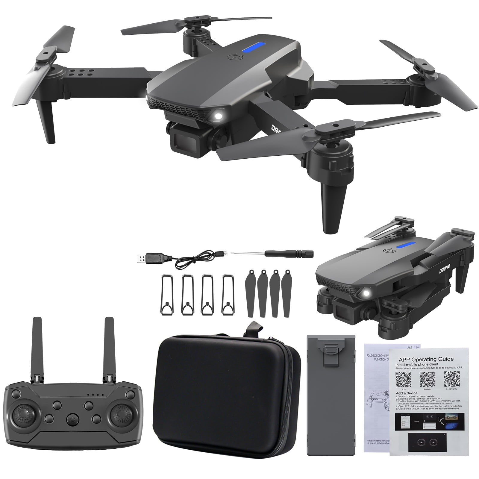 Gnmfd Folding Drone with OpticalFlow Positioning, Altitude Hold, Gesture Control, 360° Flip, Headless Mode, RC Quadcopter, Spare Blades & Storage Bag, Foldable Mini Drone for Travel & Beginners