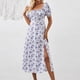thumbnail image 1 of WILLBEST Vestidos de Verano para Mujer, Estampado de Flores, Ajustados, Cuello Cuadrado, Dobladillo Dividido, Ligero, Estilo Bohemio Extra Grande, 1 of 3
