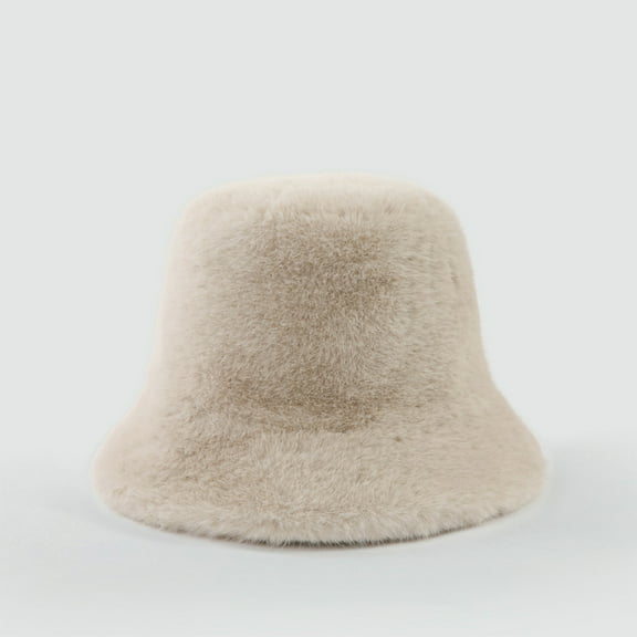 absanyy Women's Plush Bucket Hat - Beige, One Size, Cozy Warm, Trendy for Winter Fall, Vegan Friendly, Easy to Match
