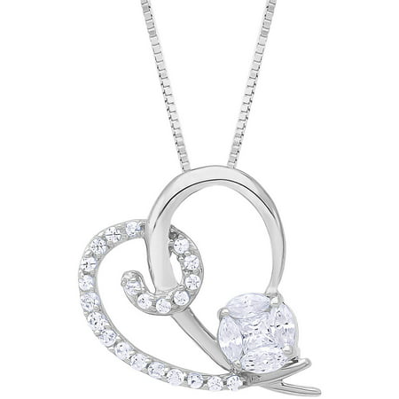 1/4 Carat T.W. Marquise- and Princess-Cut Composite-Set White Diamond 14kt White Gold Fashion Heart Pendant