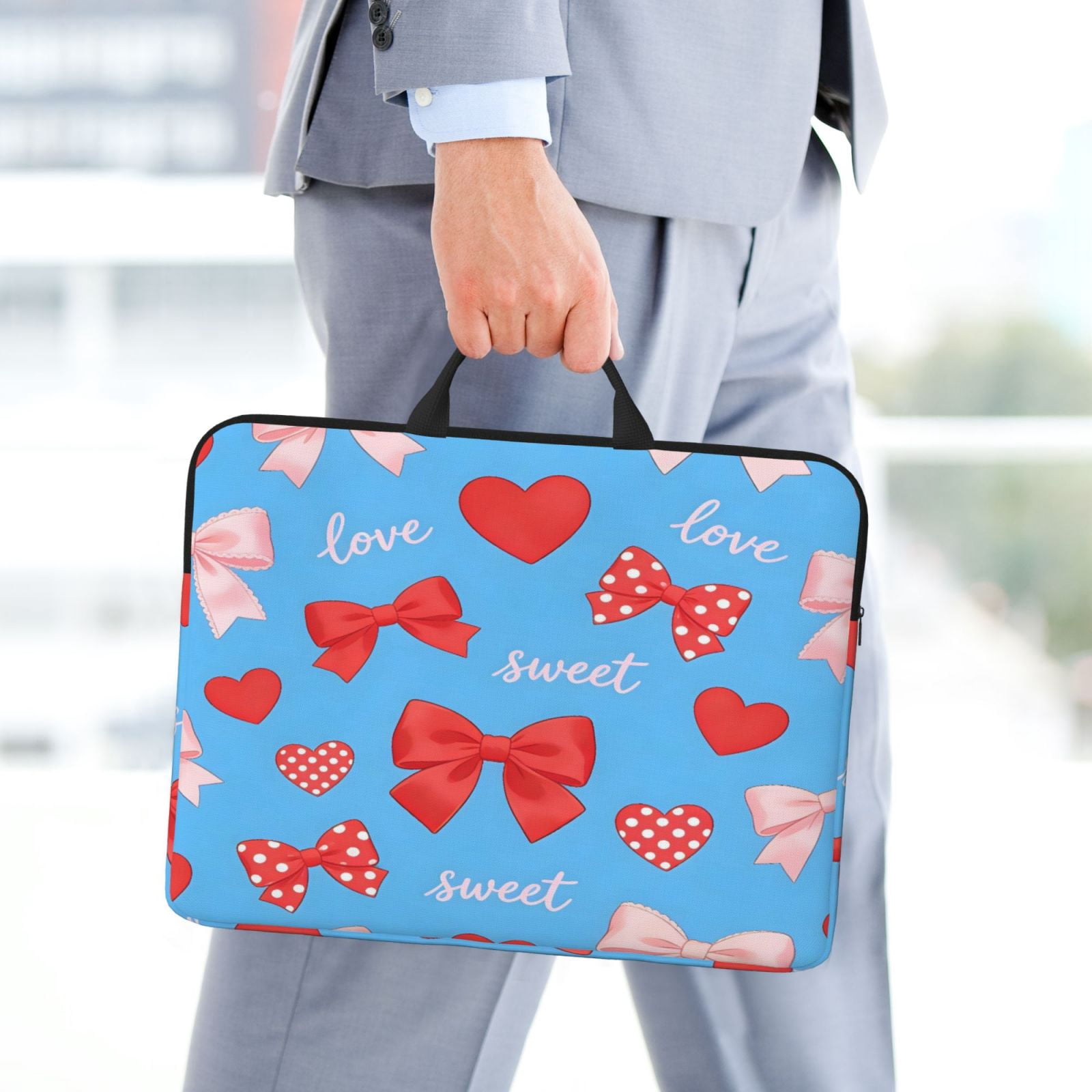 Laptop Sleeve Bag For Women Men 14inch Waterproof Durable Protective Computer Carrying Cover Handle Laptop Case Bag Sweet Love Bow Heart Blue