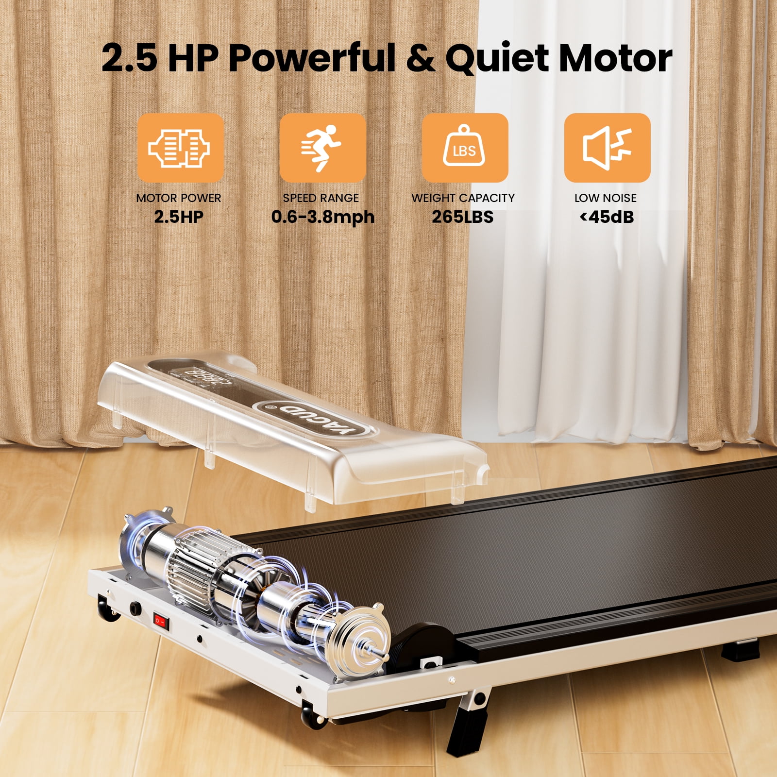 Yagud Walking Pad Under Desk Treadmill with 8°Incline and Wheels for Home and Office, 2.5 HP Portable Walking Jogging Running Machine with Remote Control and LED Display, Silver